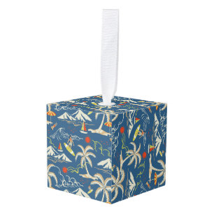 Adorno Cúbico Patrón Tropical Retro Surf
