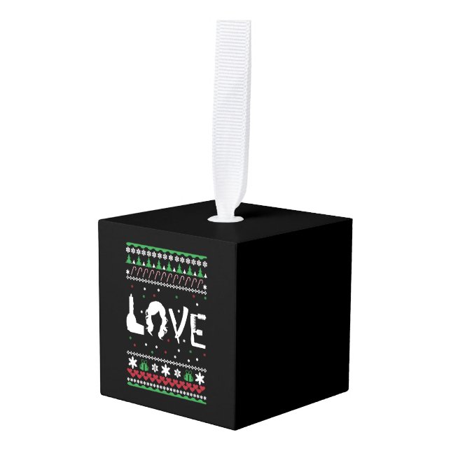 Adorno Cúbico Peluquería - Suéter Navidad feo (Anverso en perspectiva)