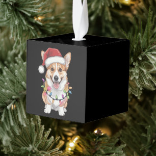 Adorno Cúbico Pembroke Welsh Corgi Santa Luces Árbol de Navidad 