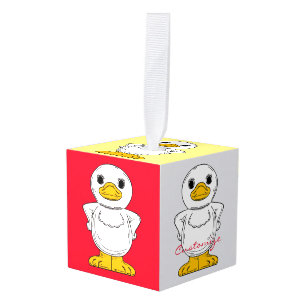 Adorno Cúbico Pequeño pato blanco en pie de trueno