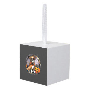 Adorno Cúbico Perro Boxer Halloween Calabaza Sublimación