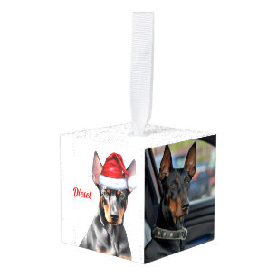 Adorno Cúbico Perro Doberman Pinscher Dos Foto Navidad Fiesta