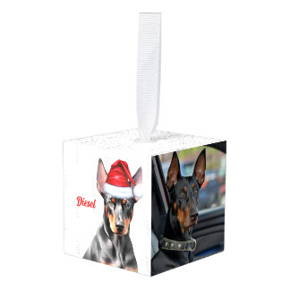 Adorno Cúbico Perro Doberman Pinscher Dos Foto Navidad Fiesta