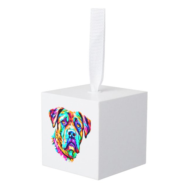 Adorno Cúbico Perro multicolor - Versión 2 (Anverso en perspectiva)