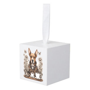 Adorno Cúbico perro y taza de café