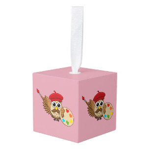 Adorno Cúbico Personalizado de Lechuza Cute Painter