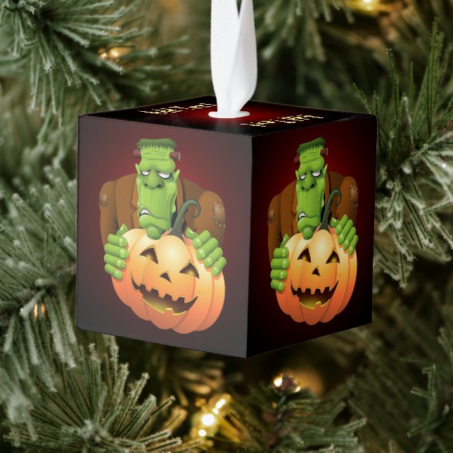 Adorno Cúbico Personalizado Frankenstein con Calabaza (Árbol)