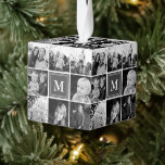 Adorno Cúbico Personalizado monogramado de gris Collage de fotos<br><div class="desc">Ornamento de cubo Personalizado monogramado de gris Collage de fotos cuadrado. Personalice este diseño personalizado con hasta 8 fotos y su propio monograma de texto inicial o personalizado único.</div>
