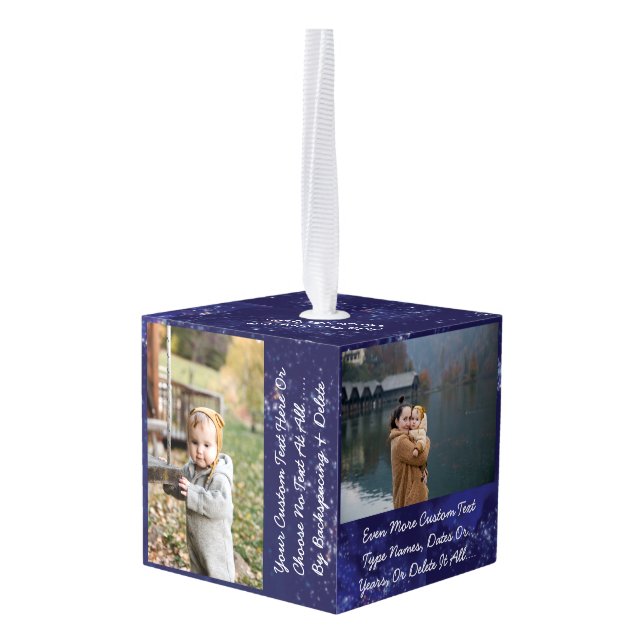 Adorno Cúbico Personalizado Texto/Fotos Purpurinas Estrellas Noc (Reverso en perspectiva)