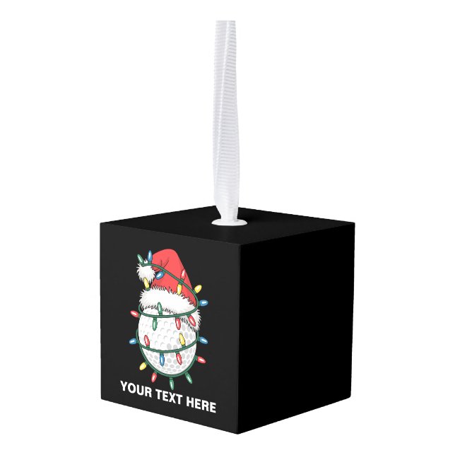 Adorno Cúbico Personalized Golf Ball Santa Hat Christmas Lights (Reverso en perspectiva)
