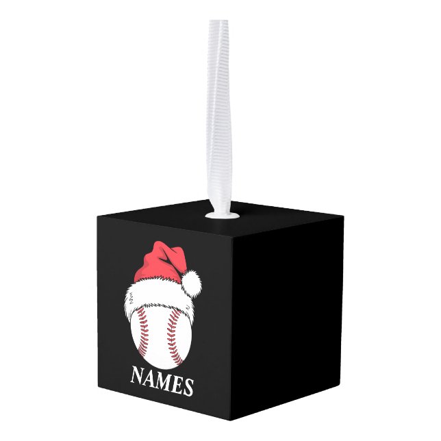 Adorno Cúbico Personalized Name Christmas Baseball Santa Hat (Reverso en perspectiva)