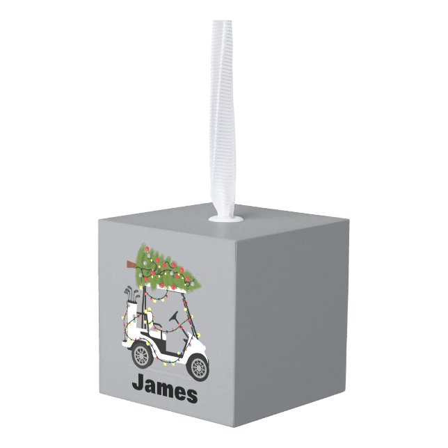 Adorno Cúbico Personalized Name Golfer Christmas Golf Cart Xmas  (Reverso en perspectiva)