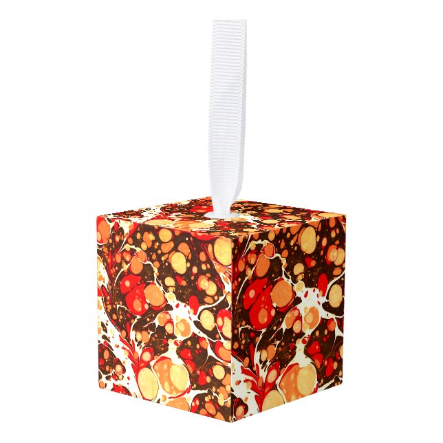 Adorno Cúbico Piedras abstractas de naranja marrón rojo curtido (Anverso en perspectiva)