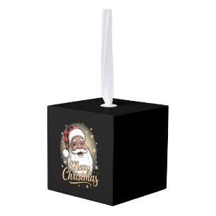 Adorno Cúbico Pijamas Navideñas Afroamericanas Santa Claus 