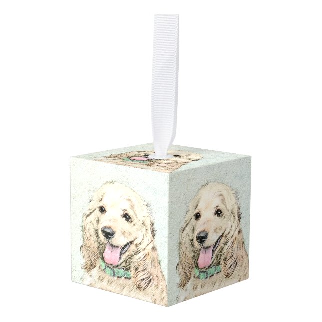 Adorno Cúbico Pintura Buff de Cocker Spaniel - Arte Perro Origin (Anverso en perspectiva)
