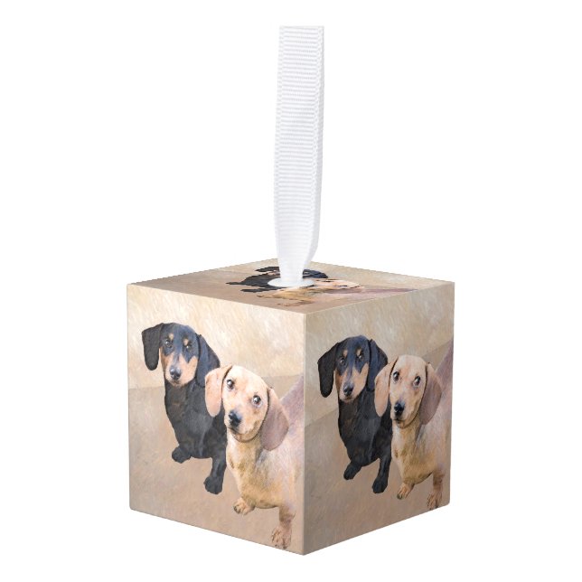 Adorno Cúbico Pintura Dachshund (suave) - Arte Perro Original (Anverso en perspectiva)