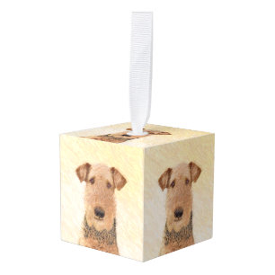 Adorno Cúbico Pintura de Airedale Terrier - Arte original y boni
