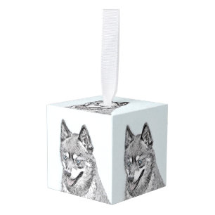 Adorno Cúbico Pintura de Alaskan Klee Kai - Arte Perro Original.