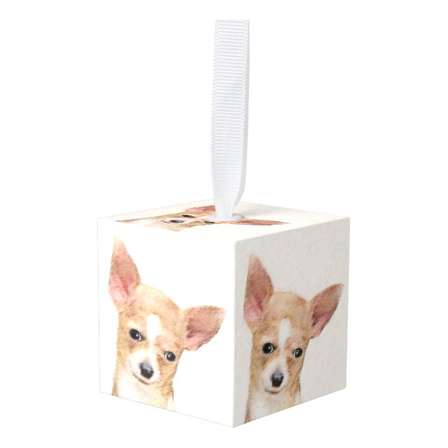 Adorno Cúbico Pintura de Chihuahua - Arte Perro Original. (Anverso en perspectiva)