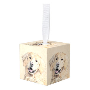 Adorno Cúbico Pintura de Golden Retriever - Cute original Dog Ar