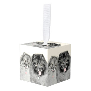 Adorno Cúbico Pintura de madre y hijo Keeshond - Arte de perro o