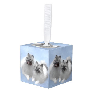Adorno Cúbico Pintura de pareja de Keeshond Original arte animal