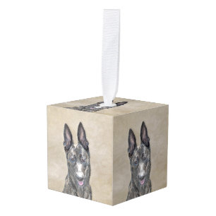 Adorno Cúbico Pintura de Pastor Holandés - Arte de Perro Origina