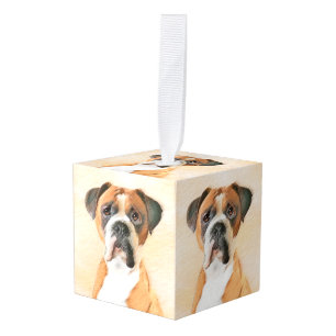 Adorno Cúbico Pintura De Perro Boxer Sin Recortar Arte Animal Or