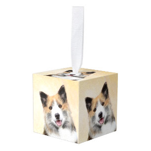 Adorno Cúbico Pintura de perro pastor islandés - Arte original d