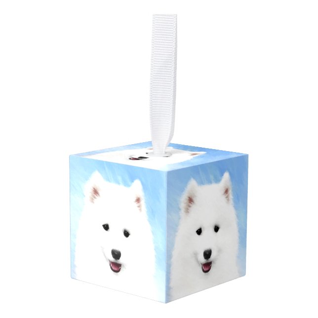 Adorno Cúbico Pintura de pimienta de Samoyed - Arte Perro Origin (Anverso en perspectiva)