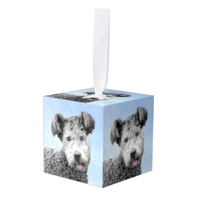 Adorno Cúbico Pintura de Pumi - Arte de Perro Original. (Anverso en perspectiva)