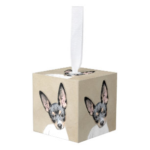 Adorno Cúbico Pintura de Rat Terrier - Arte Perro Original.