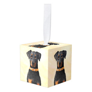 Adorno Cúbico Pintura original de Doberman Pinscher sin cortar