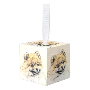 Adorno Cúbico Pintura Pomerania (Naranja) - Arte Perro Original