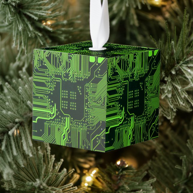 Adorno Cúbico Placa de circuito electrónico verde del nerd de sa (Árbol)