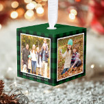 Adorno Cúbico Placa verde para su familia 4 Collages de fotos<br><div class="desc">Su familia Fotos 4 Collage de fotos Cubo Verde Fundido Ornamento</div>