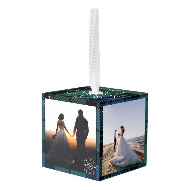 Adorno Cúbico Plantar la primera Navidad Casado Campbell Tartán (Reverso en perspectiva)