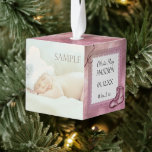 Adorno Cúbico Plantilla de fotografía de niña pequeña rosa<br><div class="desc">Este adorno navideño de cubo de bonito es maravilloso para los primeros Navidades del bebé, o para dar como regalo al nacer. Muestra tus propias fotografías en dos lados del cubo. Un tercer lado tiene una imagen de un encaje rosado y un marco de cinta con el texto personalizado dentro....</div>