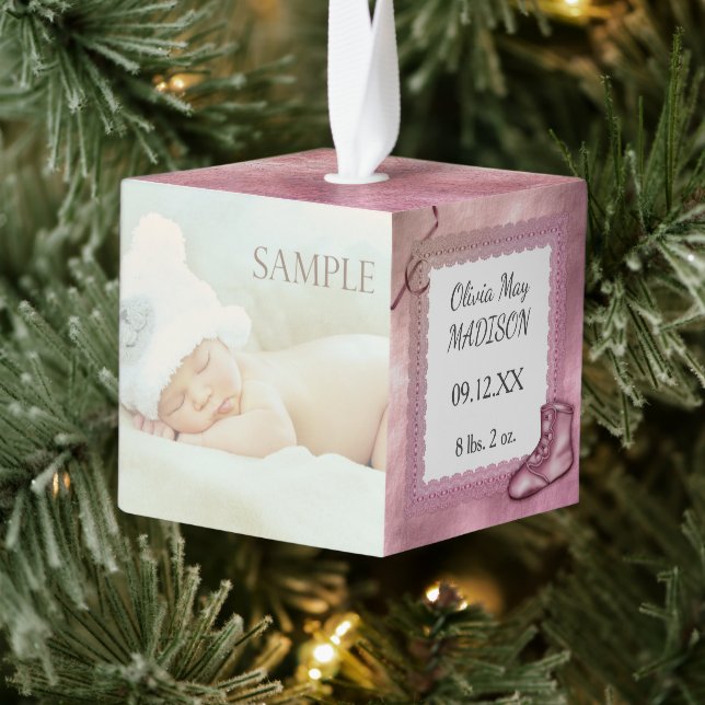 Adorno Cúbico Plantilla de fotografía de niña pequeña rosa (Árbol)