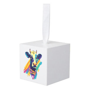 Adorno Cúbico Png de vaca colorida, diseño de vaca arcoíris Png