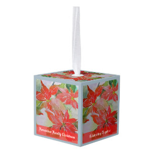 Adorno Cúbico Poinsettias Rojas para Navidad