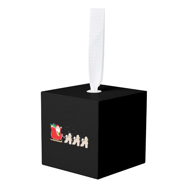 Adorno Cúbico Poodle Santa Navidades Sleigh - Divertidas Navidad (Anverso en perspectiva)