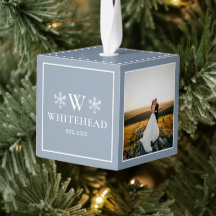 Primera Navidad Casados Foto Polvo Azul Copo de Ni