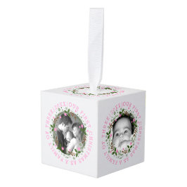 Adorno Cúbico Primera Navidad como familia con foto rosa