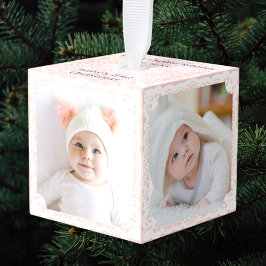 Adorno Cúbico Primera Navidad del Bebé Encaje Rosa Blanco Multi 
