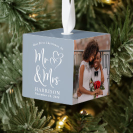 Adorno Cúbico Primera Navidad Sr. Mrs Newlyweds Foto Dusty Blue
