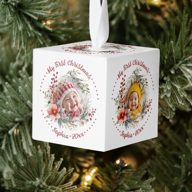 Adorno Cúbico Primeras flores navideñas del bebé, foto de bayas (Árbol)