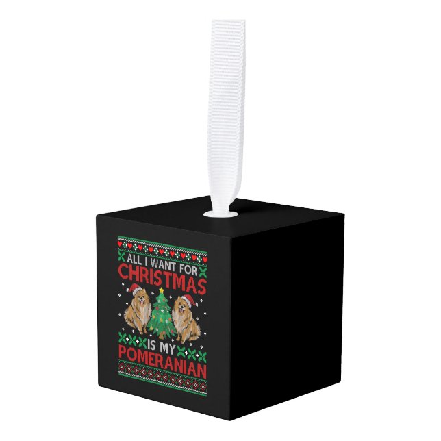 Adorno Cúbico Quiero Navidades Es Mi Regalo De Navidad Pomerania (Anverso en perspectiva)