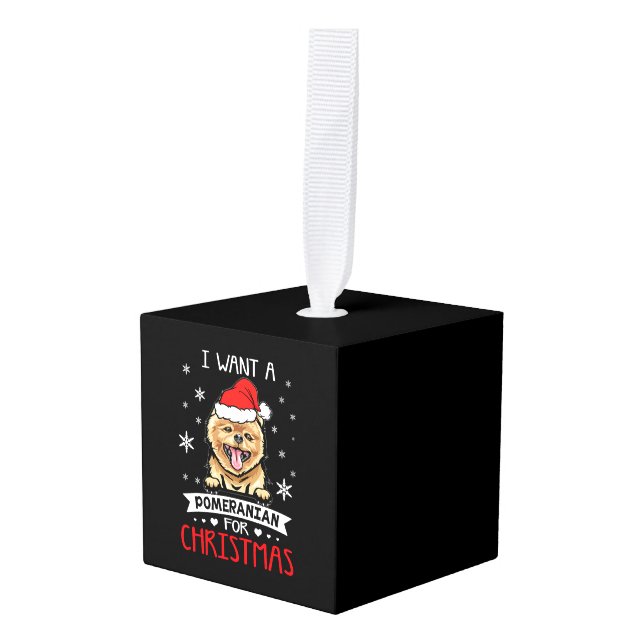 Adorno Cúbico Quiero Que Los Navidades Sean Un Sombrero De Perro (Anverso en perspectiva)