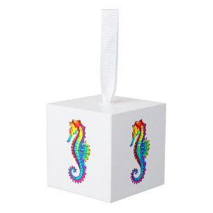 Adorno Cúbico Rainbow Polygonal Seahorse